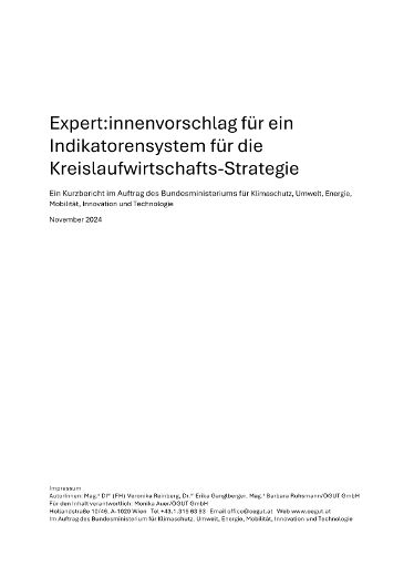 Experten und Expertinnenvorschlag für ein Indikatorensystem für die Kreislaufwirtschafts-Strategie