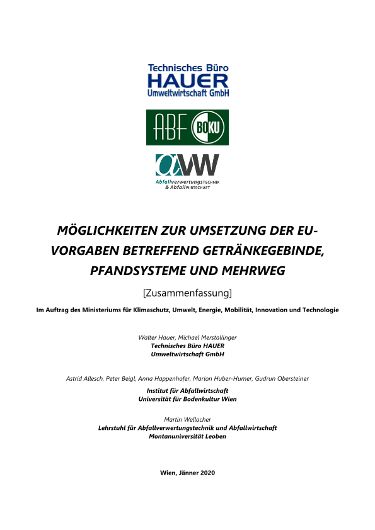 Möglichkeiten zur Umsetzung der EU-Vorgaben betreffend Getränkegebinde, Pfandsysteme und Mehrweg - Zusammenfassung