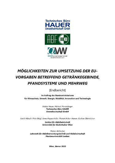 Möglichkeiten zur Umsetzung der EU-Vorgaben betreffend Getränkegebinde, Pfandsysteme und Mehrweg