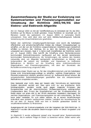 Kurzfassung - Studie zur Umsetzung der Richtlinie 2002/96/EG über Elektro- und Elektronik-Altgeräte