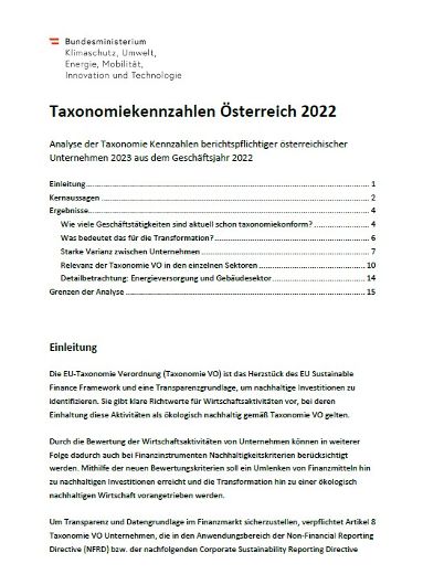 Cover Taxonomiekennzahlen Österreich 2022
