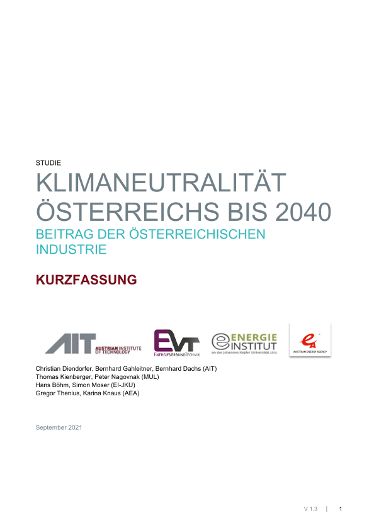 Studie "Klimaneutralität Österreichs bis 20240" - Beiträge der österreichischen Industrie - Kurzfassung