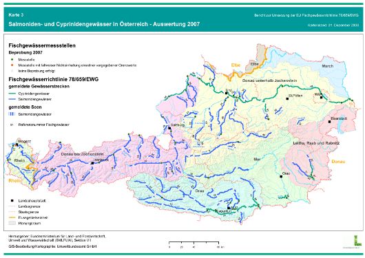 EU Fischgewässerrichtlinie 78/659/EWG - Bericht 2008 der Republik Österreich - Karte 3