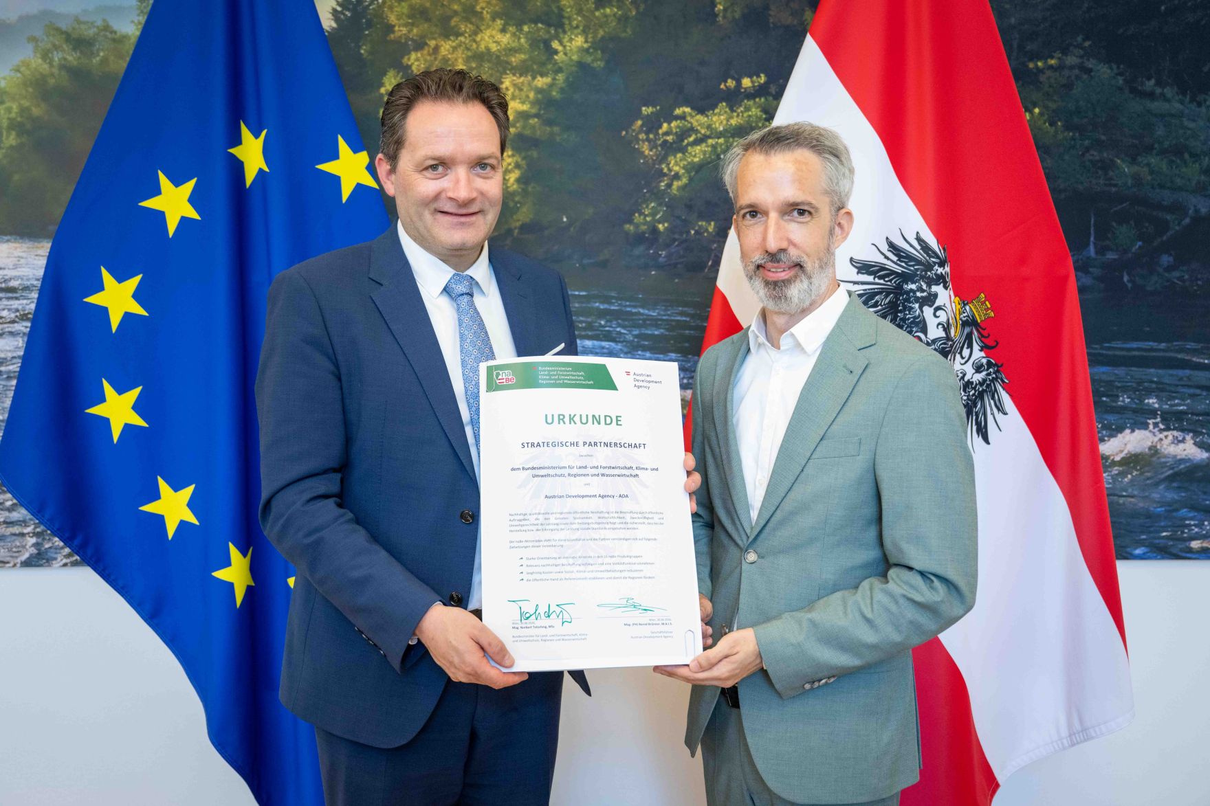 Die Austrian Development Agency unterzeichnet eine Vereinbarung zur naBe-strategischen Partnerschaft mit dem BMLUK.