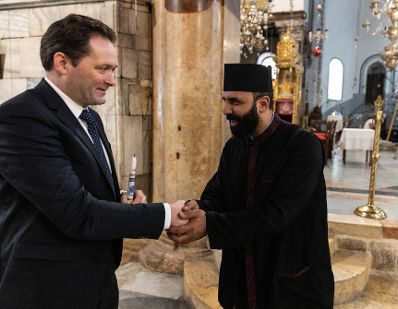 Im Rahmen seiner Arbeitsreise nach Israel besuchte Landwirtschaftsminister Norbert Totschnig die Geburtskirche in Bethlehem.