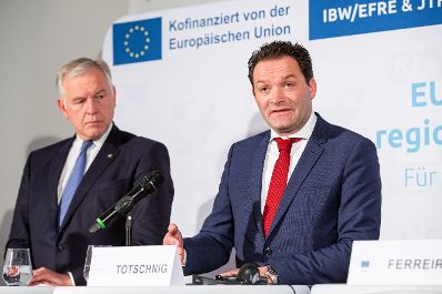 600 Mio. Euro EU-Mittel f&uuml;r &Ouml;sterreichs Regionen: Bundesminister Norbert Totschnig hat gemeinsam mit der EU-Kommissarin f&uuml;r Koh&auml;sion und Reformen, Elisa Ferreira, Landesrat Martin Eichtinger und Stadtrat Peter Hanke das neue EFRE-Programm vorgestellt.