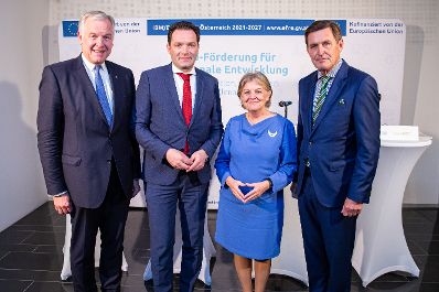600 Mio. Euro EU-Mittel f&uuml;r &Ouml;sterreichs Regionen: Bundesminister Norbert Totschnig hat gemeinsam mit der EU-Kommissarin f&uuml;r Koh&auml;sion und Reformen, Elisa Ferreira, Landesrat Martin Eichtinger und Stadtrat Peter Hanke das neue EFRE-Programm vorgestellt.