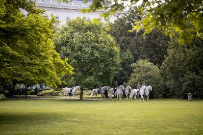 Herr Bundesminister Norbert Totschnig besuchte den Ausritt der Lipizzaner-Pferde der Spanischen Hofreitschule um Burggarten.