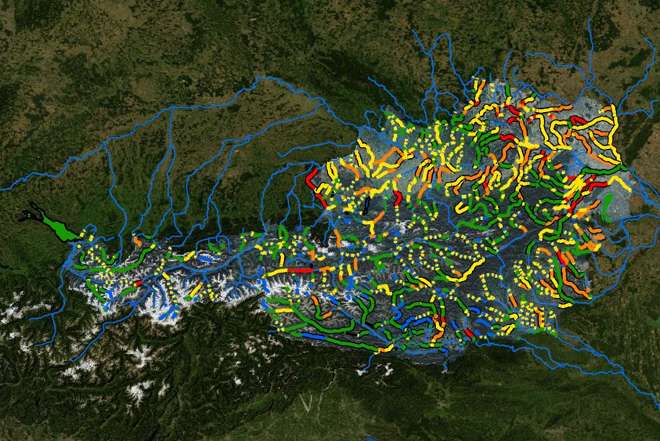 map of Austria with a variety of colorful marks