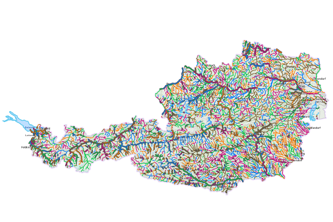 map of Austria with a variety of colorful marks