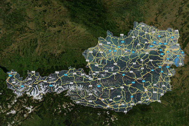 Map of Austria with various marks