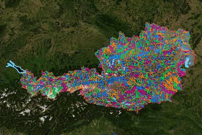 Map of Austria with a variety of colorful marks