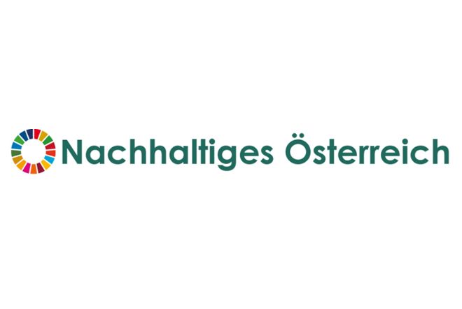 Logo mit Schriftzug Nachhaltiges Österreich und links ein kreis mit bunten Segmenten
