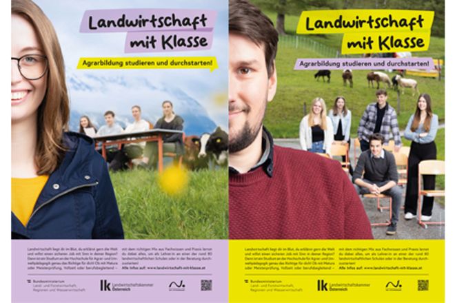 Das Bild zeigt die zwei Plakate von "Landwirtschaft mit Klasse"
