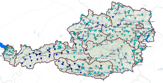 Österreich Landkarte mit Wasserdaten
