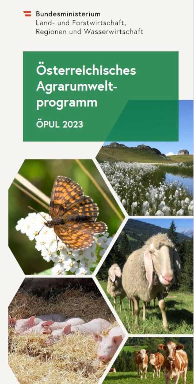 Cover des Folders Österreischisches Agrarumweltprogramm ÖPUL 2023