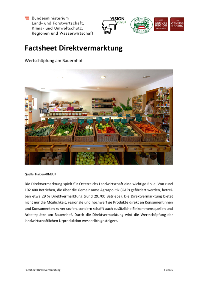 Titelblatt Factsheet Direktvermarktung