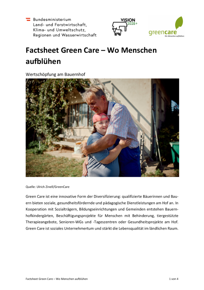 Titelblatt Factsheet Green Care Wo Menschen aufbluehen