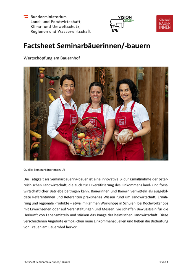 Titelblatt Factsheet Seminarbäuerinnen