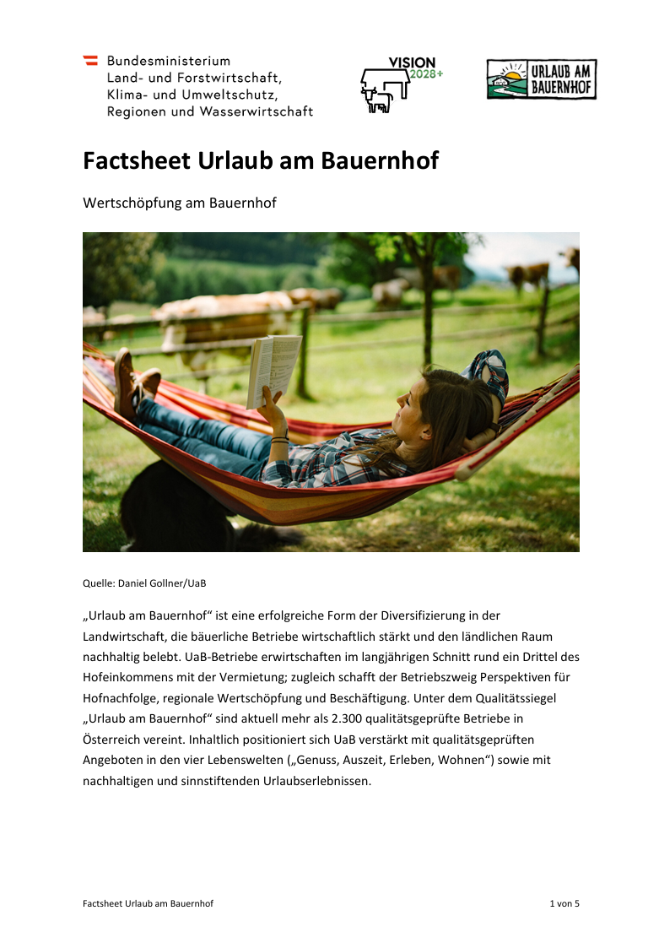 Titelblatt Factsheet Urlaub am Bauernhof