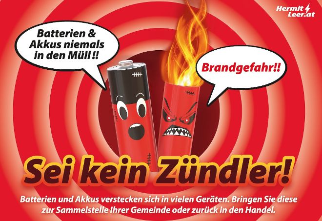 roter Hintergrund, Kreise, zwei Batterien davon brennt eine Batterie