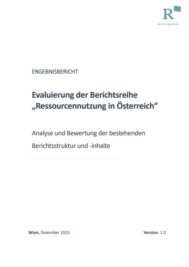 Cover Evaluierung der Berichtsreihe - Ressourcennutzung in Österreich