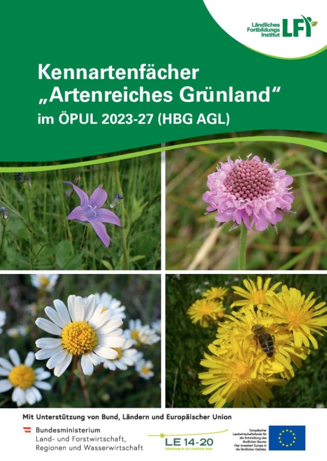 Titelseite des Kennartenfächers zur Verwendung der Bestimmung des Artenreichen Grünlandes im ÖPUL 2023