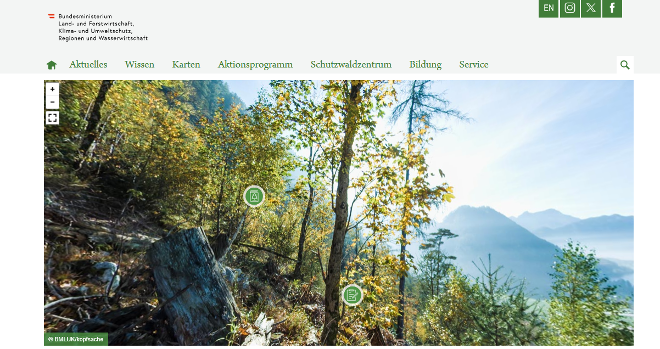 Starseite der Webseite schutzwald.at 