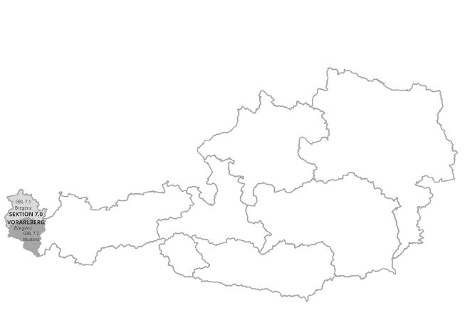 Österreichkarte mit Markierung von Vorarlberg der Wildbach- und Lawinenverbauung